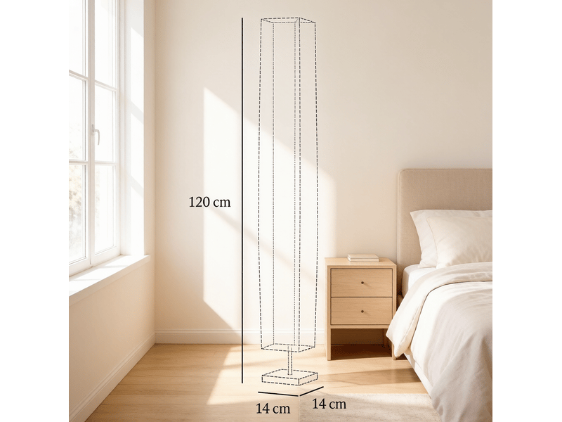  Lampadaire colonne design blanc 14 x 14 x 120 cm avec 2 douilles e27, interrupteur au pied  - Conforama D