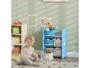 Étagère à livres pour enfants dès 3 ans, étagère à jouets avec 6 bacs en tissu non tissé, 43 x 30 x 60 cm, bleue