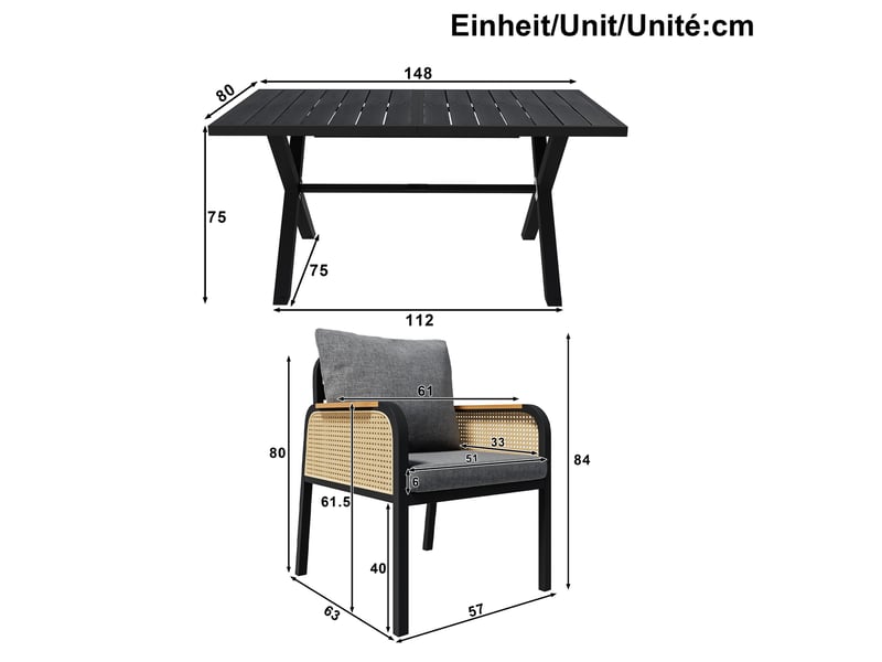Ensemble salon de jardin moderne, canapé extérieur, fauteuils et coussins - Conforama C