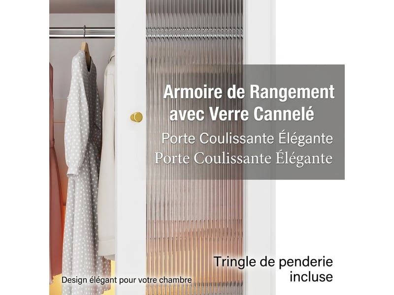 Armoire penderie grise 160 x 50 x 200 cm avec 2 tringles et 14 rangements - Conforama D