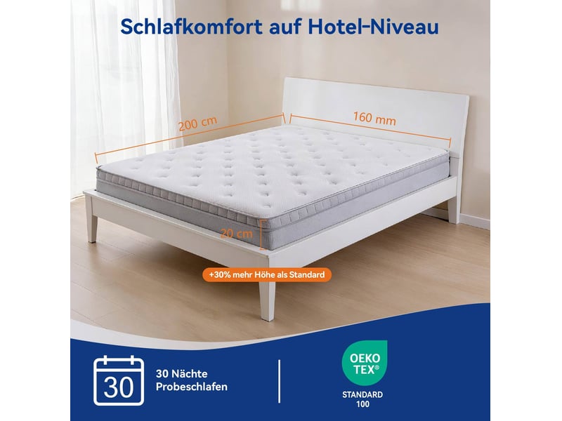  Matelas adulte ergonomique 90x200 cm h3, 25 cm, 7 zones à ressorts ensachés, mousse confort blanc ancien  - Conforama D