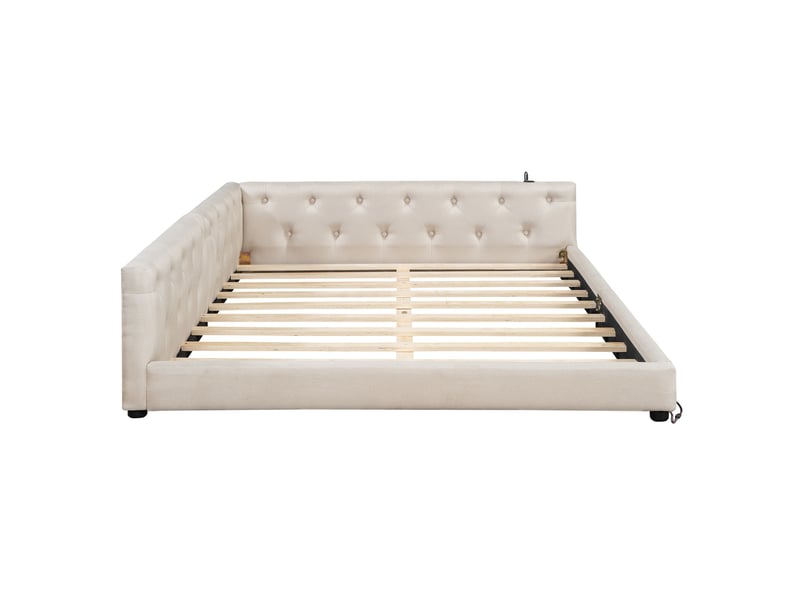  Canapé lit 140x200, lit de jour en lin, lit banquette beige avec ports usb  - Conforama A