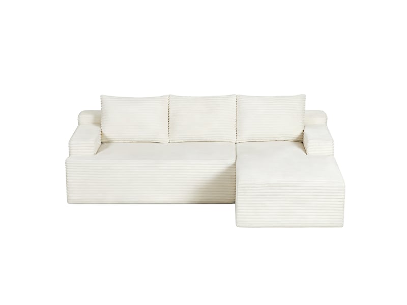 Canapé d’angle 4 places beige clair en velours côtelé, style nuage avec méridienne gauche, modulable et convertible - Conforama A
