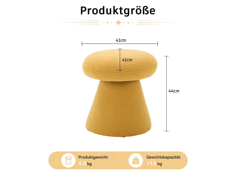  Repose-pied pivotant à 360° en forme de champignon, assise rembourrée pour salon et chambre, en tissu teddy jaune  - Conforama D