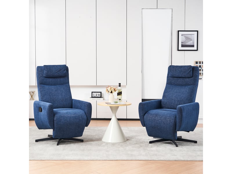 Fauteuil relax avec dossier inclinable - fauteuil d'allaitement, repose-pieds, rotation 360°, tissu chenille bleu - Conforama D