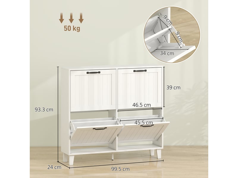 Meuble à chaussures, 4 tiroirs pliants, gain de place, étagères réglables, blanc - Conforama D