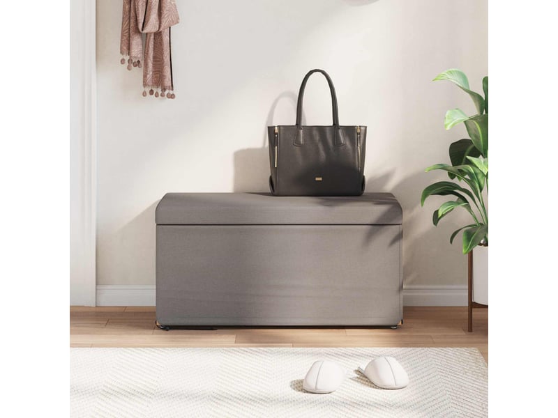  Tabouret bas, ottoman taupe 81x41x40 cm tissu et bois stratifié  - Conforama C