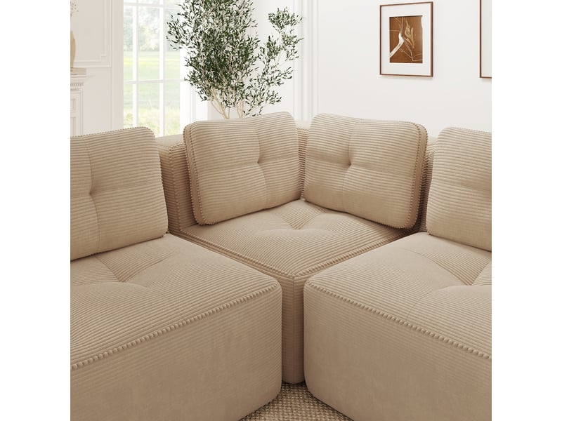  Canapé d’angle modulable 4 places velours côtelé beige – 386 x 177 x 69 cm Fay Lum - Conforama E