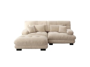 Canapé modulable 2 places en tissu chenille avec pouf et coussins brun clair