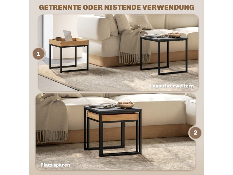 Tables basses gigognes carrées avec plateau amovible - lpospi - piètement en u mdf et acier - noir - Conforama E