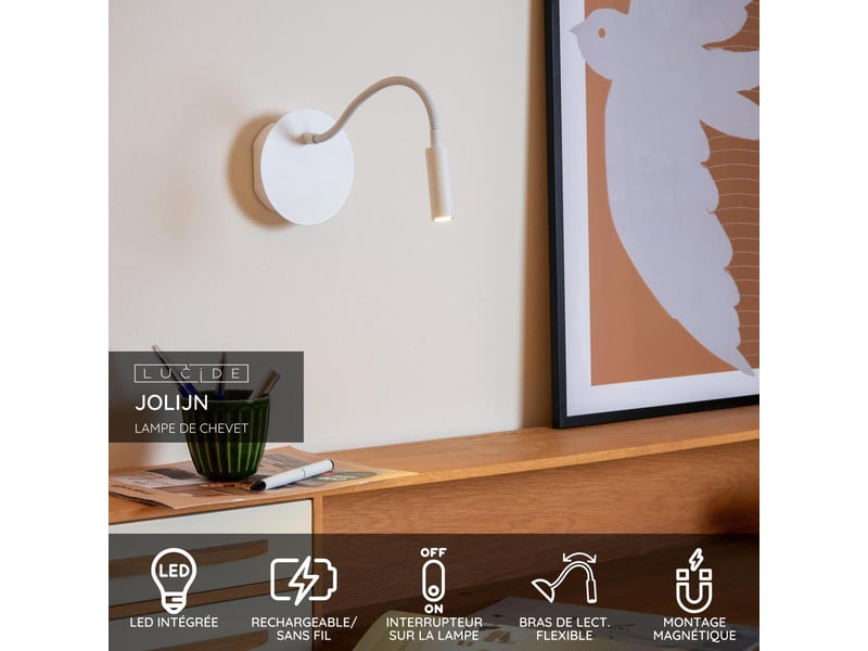 Applique murale led magnétique rechargeable blanche - lucide - jolijn  - Conforama B