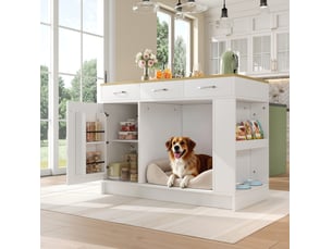 Îlot de cuisine 120 x 60 x 90 cm blanc en mdf, 3 tiroirs, étagère réglable et rangement