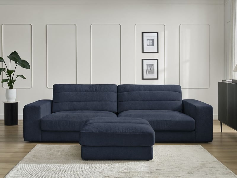  Bobochic canapé droit fixe 3 places sierra tissu texturé avec pouf bleu foncé SIERRA - Conforama D