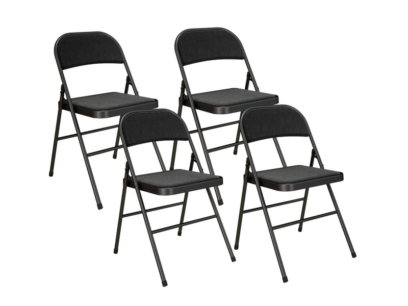 Lot de 4 chaises pliantes 45x46x78 cm en métal noir, muni de repose-pieds, assise et dossier rembourrés  - Conforama A