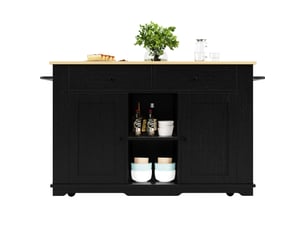 Îlot de cuisine mobile avec plateau rabattable, prises et rangements noir naturel