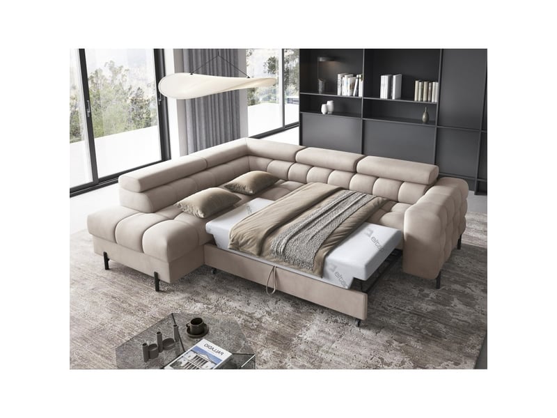  Canapé convertible beige ferrum 5 places angle gauche salon familial 276x93x200cm  - Conforama C