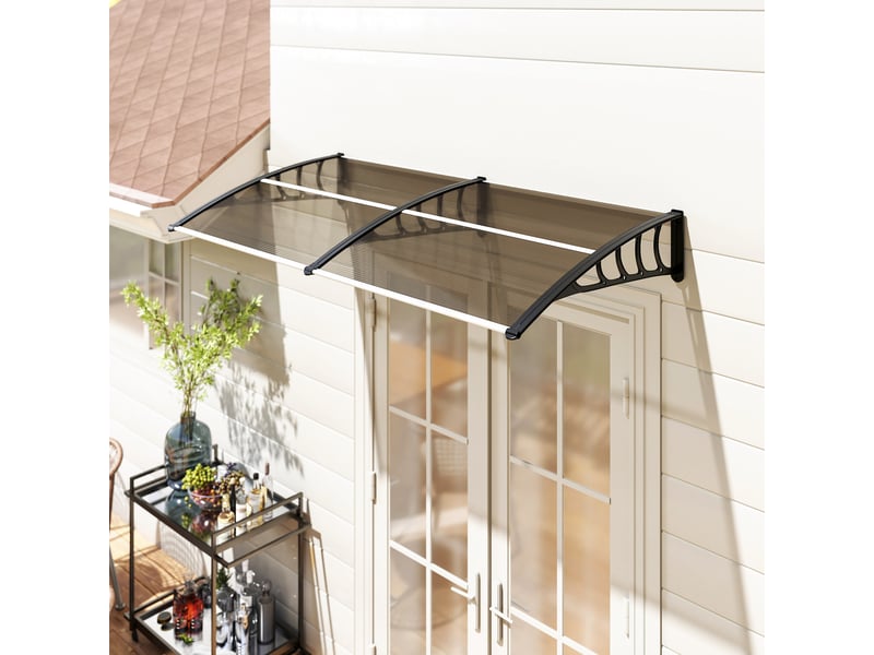  Auvent extérieur pour fenêtres et portes, en polycarbonate et aluminium, 200 x 96 x 27 cm, marron  - Conforama C