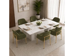 Lot de 6 chaises de salle à manger vertes avec accoudoirs, dossier ergonomique, pieds métal doré, patins réglables, charge 125 kg, modernes