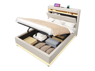 Lit coffre 140x200 cm <strong>MODENUIT </strong> <strong></strong> coloris beige