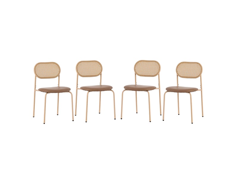  Lot de 6 chaises de salle à manger modernes, style rotin, pieds métal, marron, chaises polyvalentes  - Conforama A