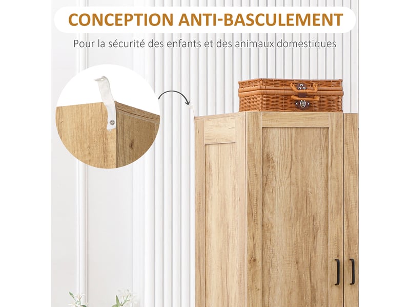  Armoire à vêtements armoire de rangement 2 portes et 2 tiroirs 80 x 54 x 180 cm - avec tringle  - Conforama R
