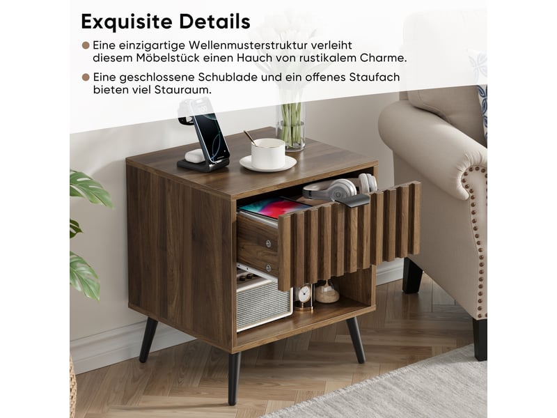  Table de chevet 45x40x53 cm avec 1 tiroir coloris noyer  - Conforama E