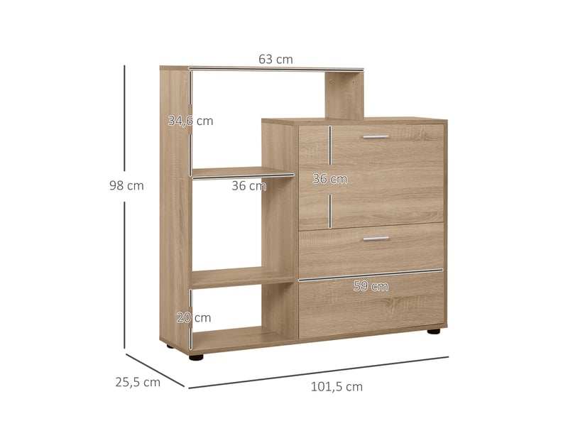  Meuble à chaussures en bois avec étagères et compartiments, meuble à chaussures pour entrée, 101,5 x 25,5 x 98 cm  - Conforama D