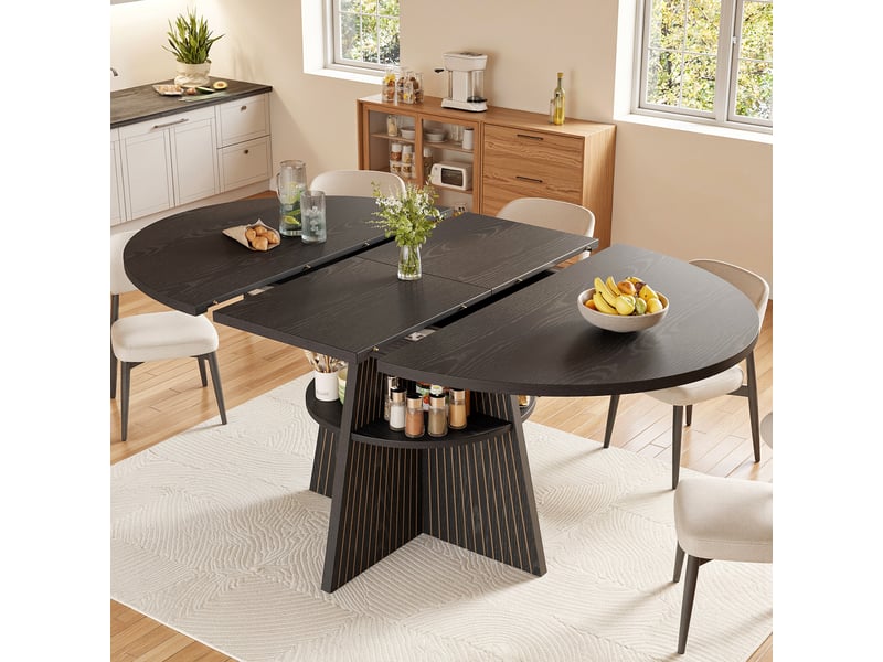  Table extensible 2 à 8 personnes avec rangement pour salle à manger 110-150×110×76 cm en mdf noir  - Conforama B