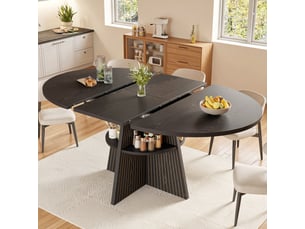 Table extensible 2 à 8 personnes avec rangement pour salle à manger 110-150×110×76 cm en mdf noir