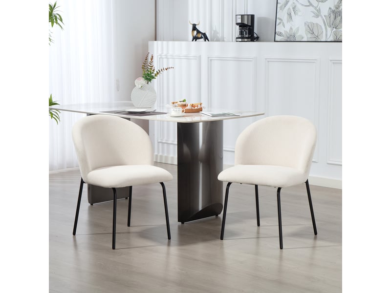  Lot de 2 chaises de salle à manger en velours côtelé, chaises de cuisine avec pieds en acier, 56x58x78cm, crème  - Conforama D