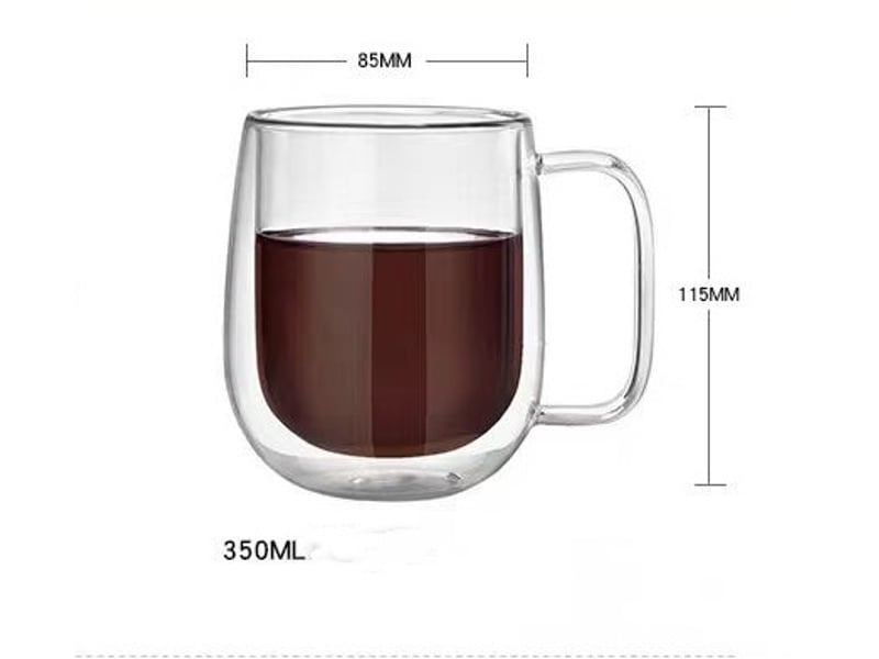 Tasse double paroi en verre 350ml avec poignée – set de 2 mugs en verre - Conforama B