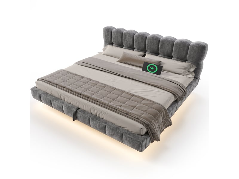  Lit coffre 180x200 cm led bois gris sans matelas  - Conforama A