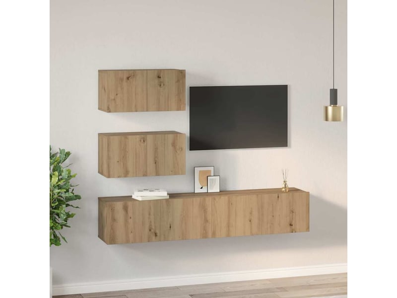  Ensemble meuble tv - banc tv - meuble de rangement 4 pcs chêne artisanal bois d'ingénierie  - Conforama D
