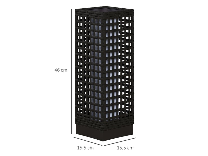  Borne solaire design rotin 15,5 x 15,5 x 46 cm noir, imperméable, capteur de lumière, led automatique pour terrasse et jardin  - Conforama C