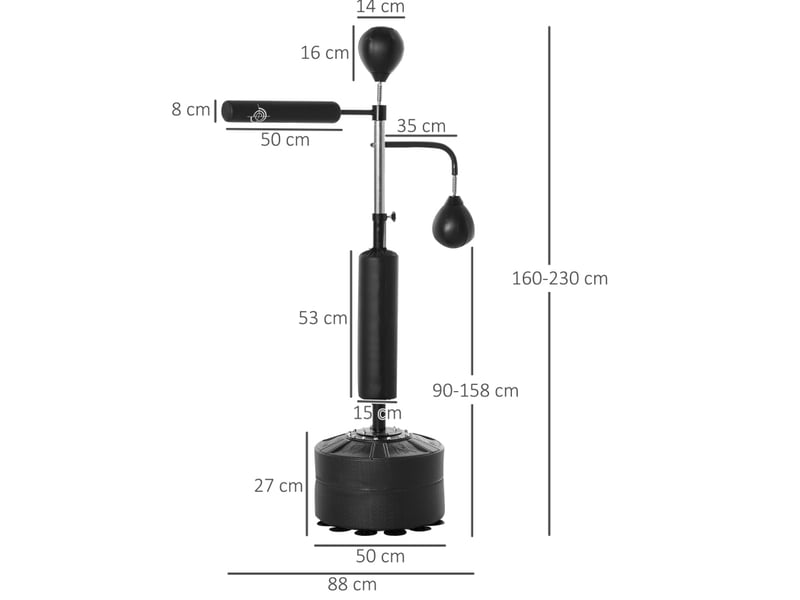 Station de boxe 3-en-1 88 x 50 x 160-230 cm – noir – hauteur réglable, base stable remplissable à 12 ventouses - Conforama C