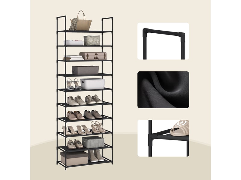 Étagère chaussures, à 10 niveaux, rangement chaussures, étroit, cadre en métal, 61x28x174cm, noir  - Conforama F