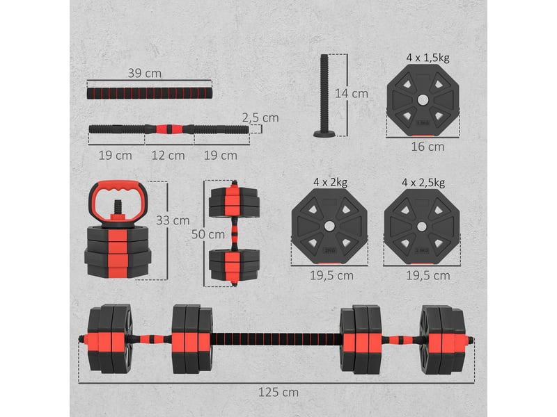  Ensemble d'haltères 6 en 1, réglables jusqu'à 25 kg, pour l'entraînement musculaire à domicile  - Conforama E