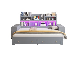 Canapé-lit extensible tcqpz 90180 x 200 cm rangement led prise intégrée gris