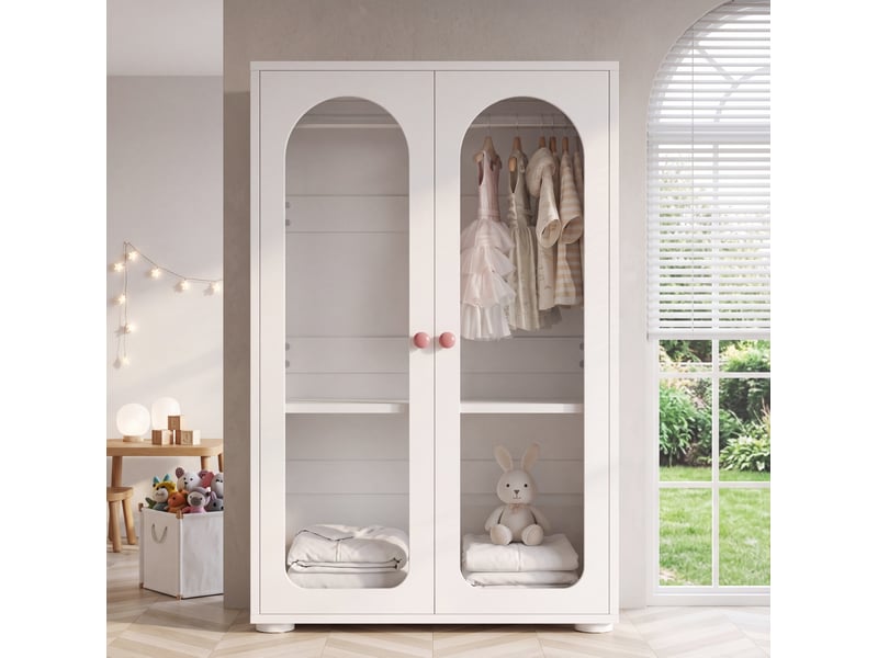  Armoire enfant 2 portes blanche, finition laquée, portes en acrylique, 80 x 50 x 120 cm  - Conforama C