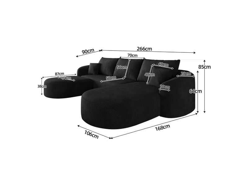 Canapé panoramique en u modulaire sans montage - assise mousse souple, tissu chenille noir - Conforama D