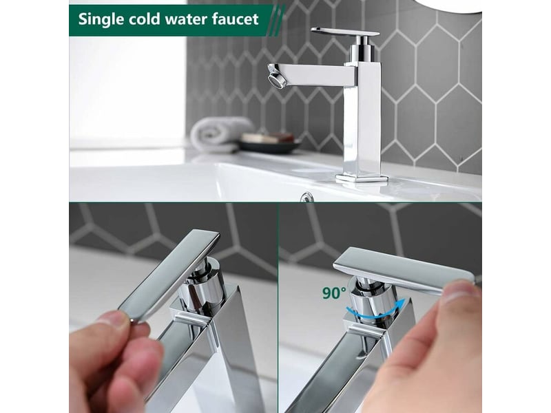 Robinet de salle de bain à eau froide uniquement, mitigeur de lavabo durable en cuivre chromé, cartouche en céramique, aérateur amovible pour un netto GTR02814 - Conforama C