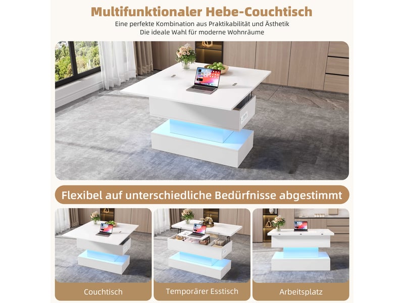  Table basse relevable 100 x 50 cm en panneau de particules blanc  - Conforama E