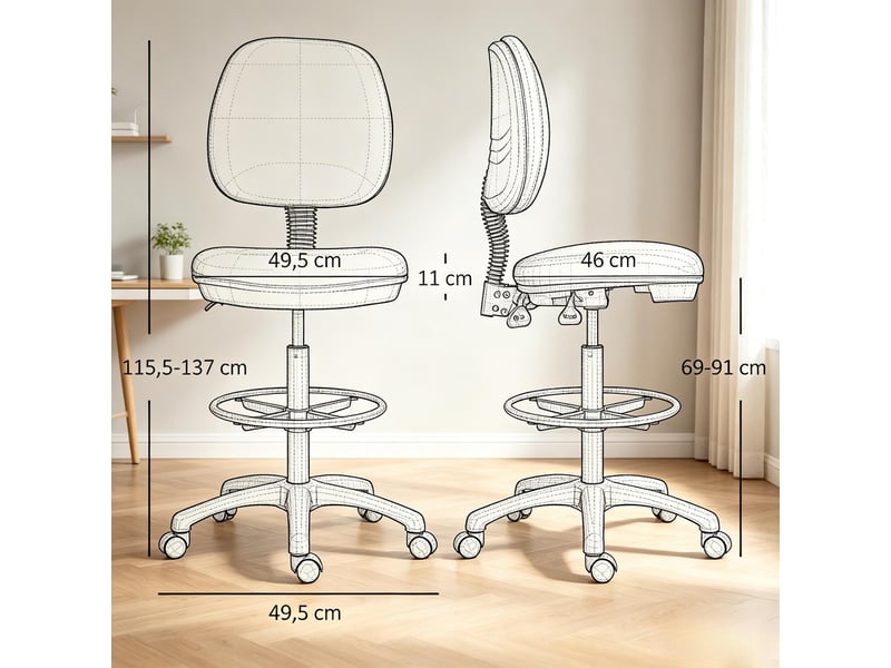  Tabouret de bureau haut pivotant réglable en hauteur avec repose-pieds noir T5828P566720 - Conforama C