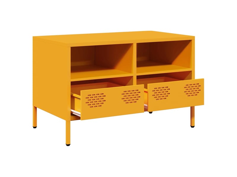  Meuble tv - banc tv - meuble de rangement jaune moutarde 68x39x43,5 cm acier laminé à froid  - Conforama D