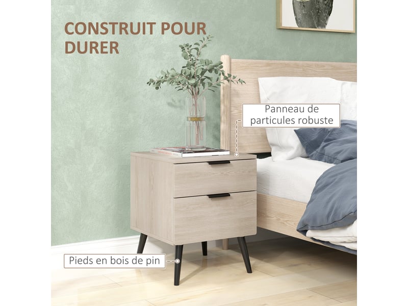  Lot de 2 tables de chevet à tiroirs 40 x 40 x 50 cm rangement optimisé stabilité scandinave contemporain en bois chêne 21_0001616  - Conforama E