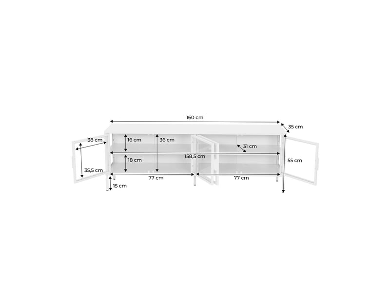  Meuble tv industriel métal et verre trempé 4 portes 160cm noir - arkansas  - Conforama D