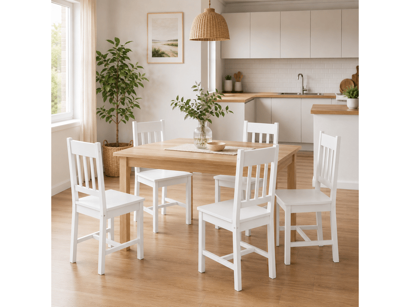  Lot de 4 chaises de salle à manger en bois de pin blanc  - Conforama D