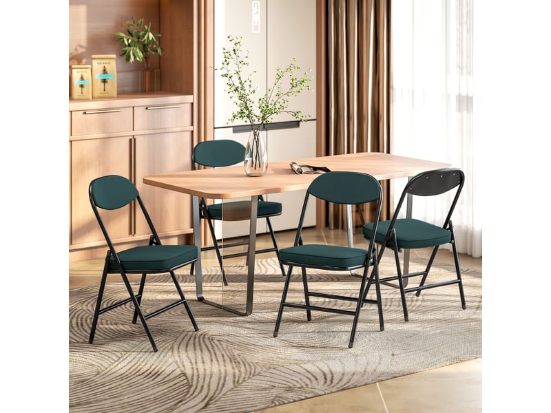  Lot de 4 chaises pliantes chaises de salle à manger portables avec assises et dossiers rembourrés en velours côtelé bleu  - Conforama D