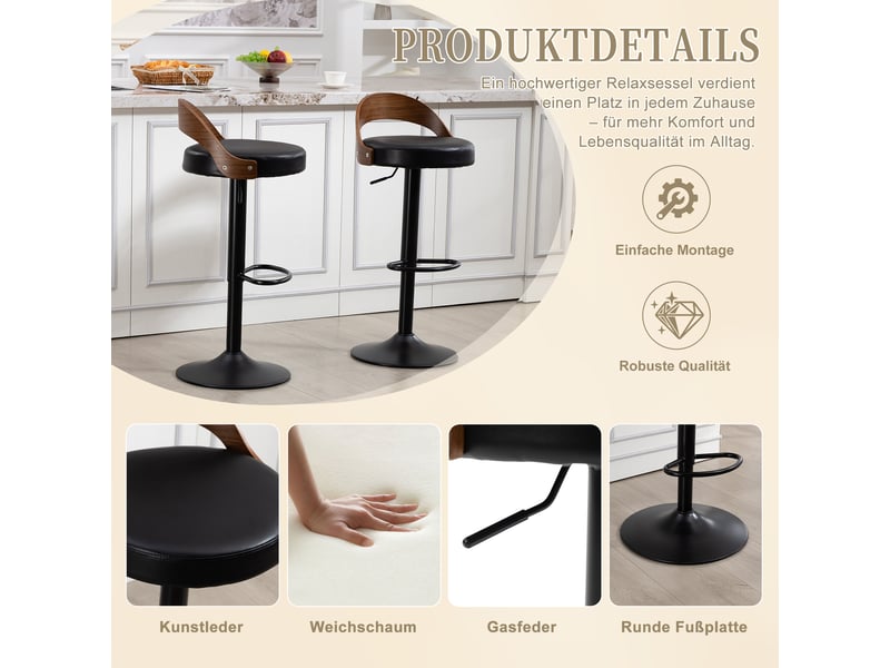  Tabouret de bar pivotant à 360° réglable en hauteur en similicuir pu noir W3056P455981 - Conforama E