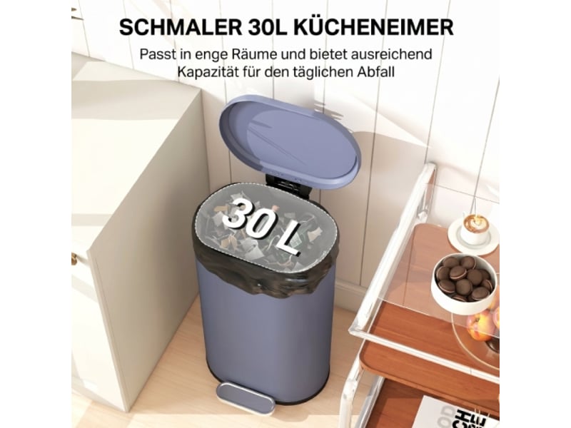  Poubelle à pédale grise 30 l, couvercle soft-close, pédale en métal, 36,5x31x61 cm  - Conforama E